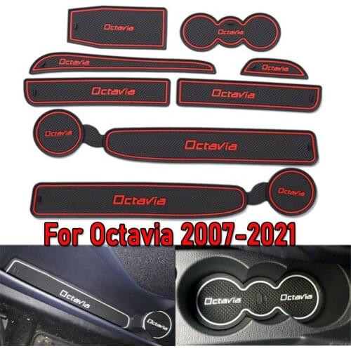 Rubber Car Interior Anti-Slip Door Groove Mat For Skoda Octavia 2 A7 A5 2021 2020 2019 2018 07-17 Cup Pad Decoration Accessories