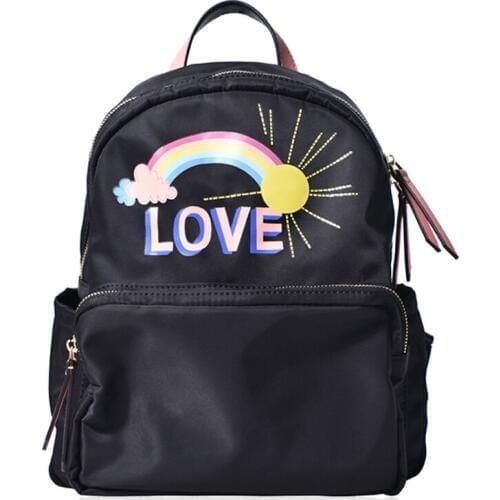 Women Nylon Backpack Girl Schoolbag Student Bag Female Travel Bag Totes Braccialini Style Handicraft Cartoon Rainbow Convention