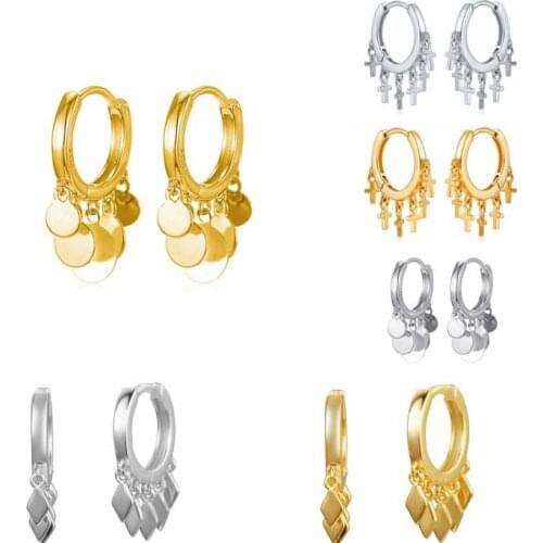 100% 925 sterling silver hoop earrings Disc ear buckle simple Japanese wind net red small ear buckle earrings for women A30