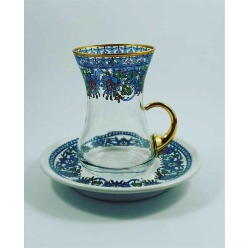 Turkish Tea Cup Pasabahce Gilded Tile design Turkish Russian Arabic british French Fas Tea Cup Set 12 Piece