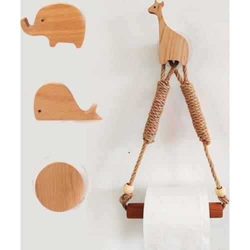 Paper Towel Rack Solid Wood Wooden Twine Paper Towel Rack Animal Decoration Wall Hanging Rack Twine Hook Toilet Paper Holder