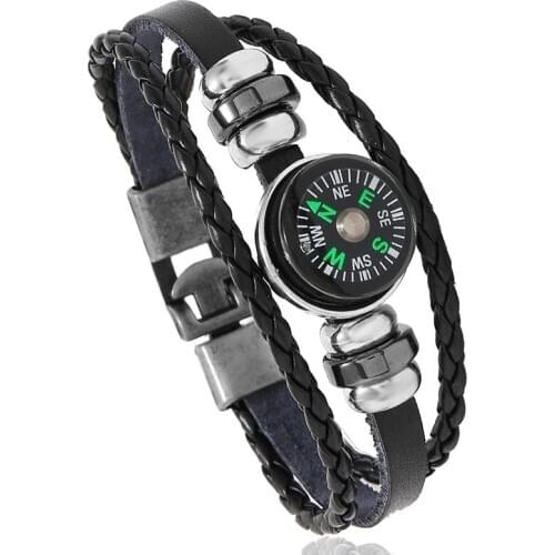 High Quality Ompass Men Bracelet Braided Leather Rope Women Man Bracelets Accessories Boys Gift pulseira masculina