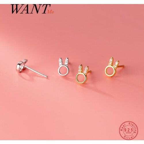 WANTME 925 Sterling Silver Cute Sweet Korean Inlaid Zircon Rabbit Stud Earrings for Women Chic Teen Birthday Party Jewelry Gift
