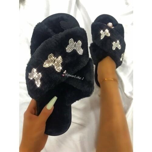 2021 New Female Designer Faux fur slippers Outside shoes designer slippers famous brands Comfortable Faux Fox fur Winter slipper