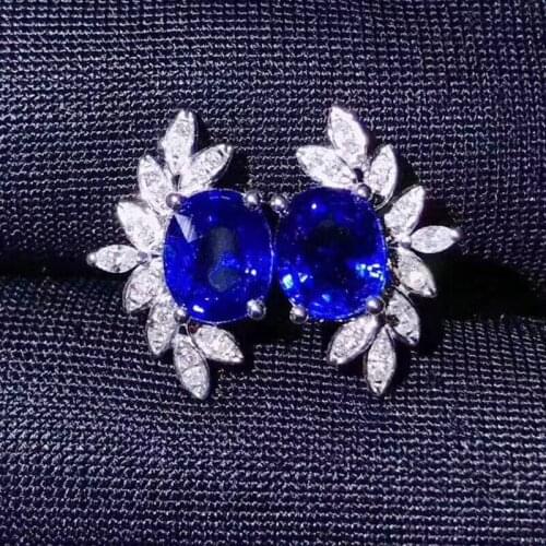 Natural real blue sapphire luxury stud earring Free shipping 925 sterling silver Fine jewelry 0.5ct*2pcs gemstone J2080401