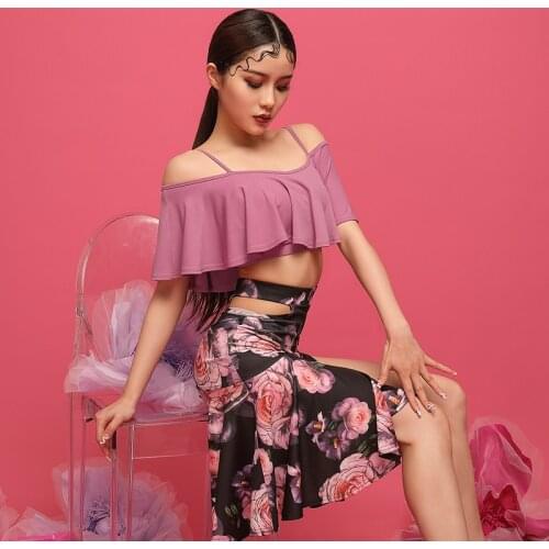 Latin Dance Tops Summer Women Dance Costumes Pink Girls 2021 New Arrival Professional Latin Off Shoulder Ballroom Sexy Tops 1164
