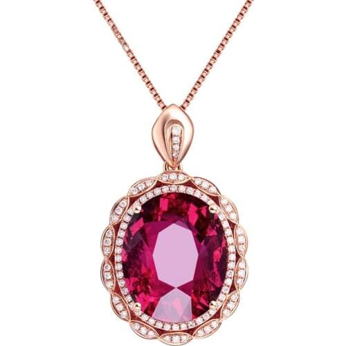 14K Rose Gold Necklace Natural Ruby with Cushion Zirconia Pendant for Women Collares Mujer with Diamond Necklaces Gemstone Women