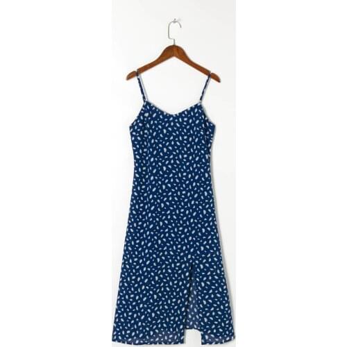 Women Dress Summer 2021 Straps Sexy Sleeveless Backless Print Floral Color Beach Style Chiffon Autumn Female Vestido Robe C2821