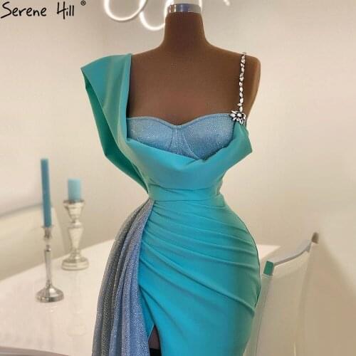 Mint Mermaid Split Evening Dresses Elegant 2021 Diamon One Shoulder Sexy Gowns For Women Party Night BLA70875 Serene Hill