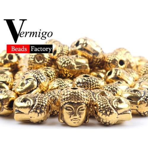 10pcs/lot Antique Gold Buddha Head Beads for Jewelry Making 9*11mm Metal Religion Charm Beads Diy Bracelet Necklace Accessories