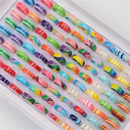 10pcs/lot Colorful Resin Acrylic Sweet Rings For Women Mix Style Fashion Jewelry Party Gifts Wholesale