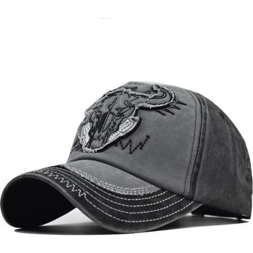 2020 Hot sale distressed washed bull head baseball cap men and women simple fashion outdoor sport casual sunshade snapback hat