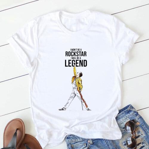 2021 Summer Fashion Short Sleeve Rock Street Girl Costume Freddie Mercury (Freddie Mercury) Queen Print White T-shirt Women