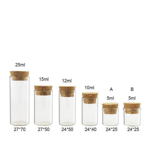 500 X 5ML 10ML 12ML 15ML 25ml Refillable Empty glass tube with wooden cork 1/2OZ glass cork vial 1/3 1/6 Glass Containers