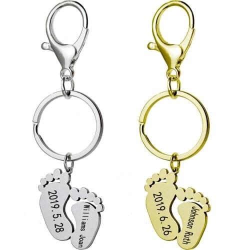 FREE SHIPPING BY DHL 100pcs/lot 2019 Titanium Steel Baby Foot Keychains Lovely Baby Foot Keyrings Custom Logo Birth Gifts