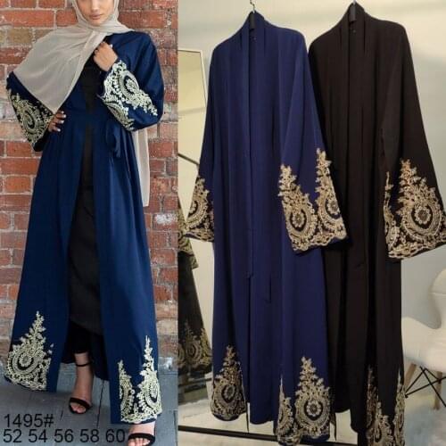 Middle East Gold Lace Lace Stitching Long Sleeve Fashion Eid Al Fitr Ramadan Cardigan Robe Dubai Abaya Arabic Clothes