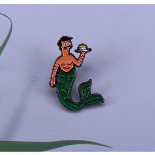 Bob playing a funny mermaid waiter enamel pin family accessory