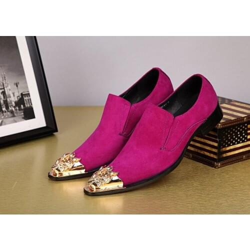 Christia Bella New Fashion Large Size Metal Carving Pointed Toe Male Party Shoes Genuine Leather Handmade Mens Nightclub Shoes