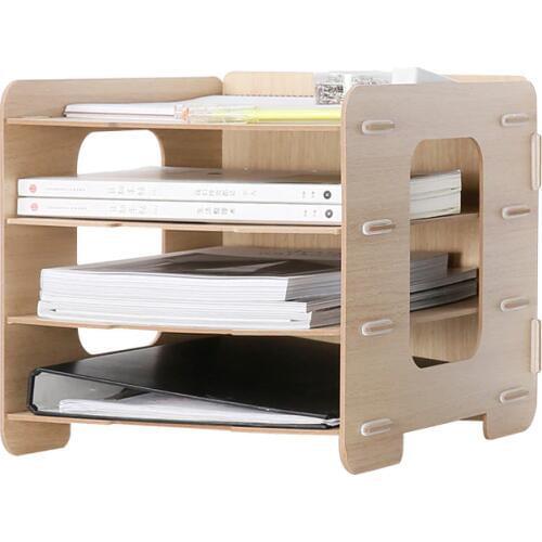 Wooden Office Organizer A4 Paper File Holder 5 Color 4 Layers Multi-Use Sundries Storage Box Eco Wood Desk Storage Holder
