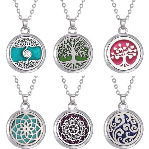 Tree Of Life Aroma Box Necklace Magnetic Stainless Steel Aromatherapy Essential Oil Diffuser Perfume Box Locket Pendant Jewelry