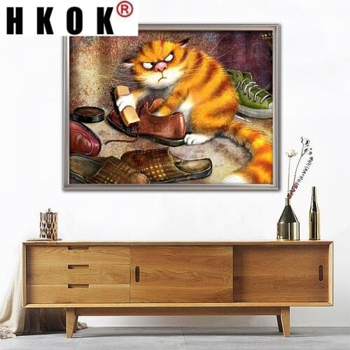 HKOK Diamond Painting Cat Diamond Embroidery With Square Cartoon Animal Diamond Mosaic Cross Stitch Kit Full Set Decoration