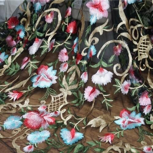Exquisite Wedding Tulle Floral Lace Fabric Embroidery Pink Blue Gold Wired lace For Curtain Cloth Apparel DIY Sewing 91 * 130CM