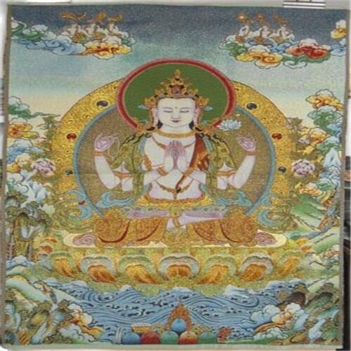 Thangka Brocade painting Silk embroidery Embroidery Buddha Gold silk weave White Tara
