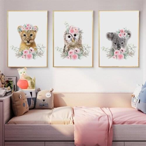 Canvas Painting Animal Wall Art Elephant Giraffe Flowers Anime Poster Nursery Prints Kids Room Decor Nordic Pictures Home Decor