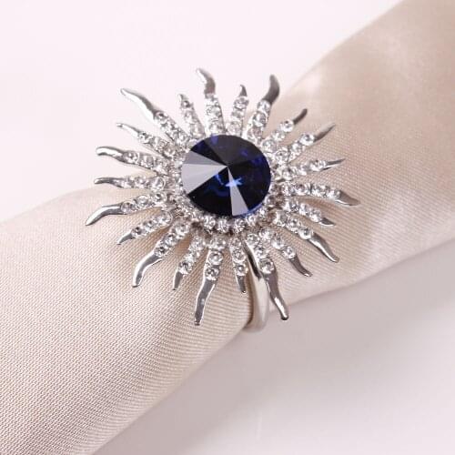 4PCS/Sunflower blue satellite stone napkin ring table setting for family gathering western food wedding banquet