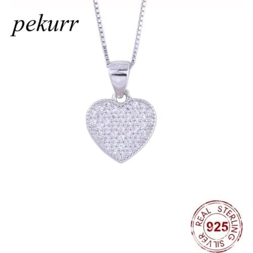 Pekurr 925 Sterling Silver Paved CZ Big Heart Necklace For Women Hollow Luxurious Heart Pendants Fashion Jewelry Accessories