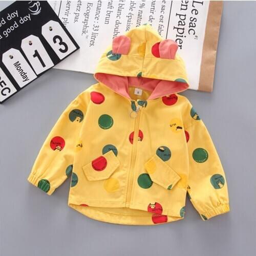 Girl Lovely Jacket Full Print Color Polka Dot Outerwear Baby Spring Autumn Casual Cartoon Hooded Clothes Children Cotton Coat