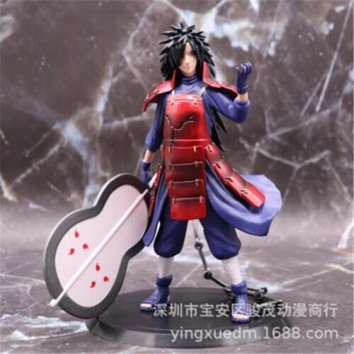 Anime Naruto Uchiha Madara Red Armor Standing Ver. Cool Weapon Flame Fan Action PVC Model Figure Collectible Toys Doll Gift 19cm
