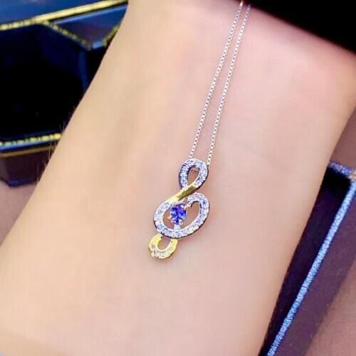 Fashion cute Geometry wave Natural blue tanzanite Necklace S925 silver natural gemstone pendant girl friend wedding gift jewelry