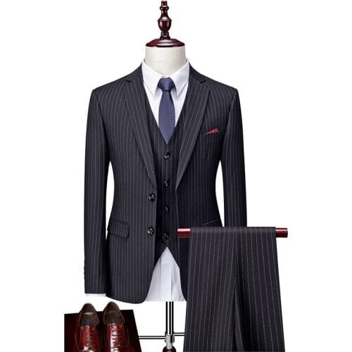 Man Suit 3 Pieces England Style Striped Suit Set Mens Business Suit Formal Clothing Gentleman Wedding Dress Slim Fit Suit Black