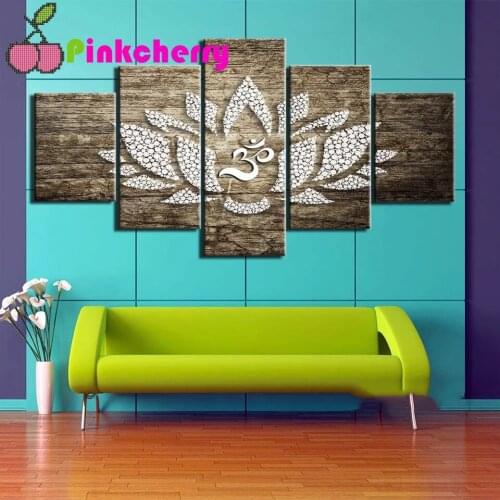 5D Diy Diamond Painting Lotus Abstract Zen Yoga 5 Pcs Full Square Round Drill Embroidery Cross Stitch Kit Mosaic Wall Art k1335