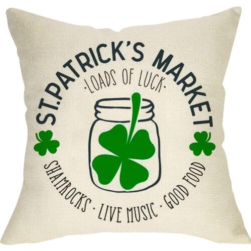 Softxpp Shamrock Clover Throw Pillow Cover St Patricks Market Decorative Cushion Case Loads Rustic Home Spring Decoration
