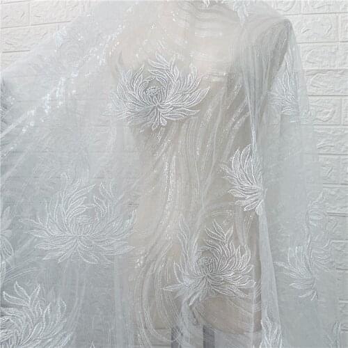 NO.229 Off White Full Clear Sequins Luxury Tulle Mesh Wedding Bridal Gown French Lace Guipure Fabric DIY Dress Fabric Material