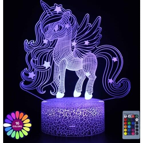 3D Unicorn Night Light Colorful LED Lights for Home Room Decor Touch Remote Control Table Desck Lamp Holiday Birthday Gift
