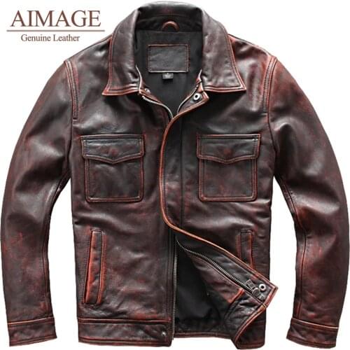 2021 new Men Cowhide Coat Mens Genuine Leather Jacket Vintage Style Man Clothes Motorcycle Biker Jackets PY114