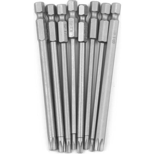 New 8 Pieces Hollow Magnetic Torx Screwdriver Bits Set 1/4 Inch Hex Shank Screwdriver Electric Tools T8-T40 100mm
