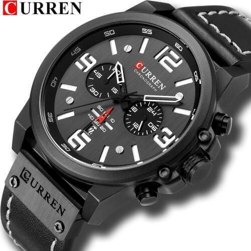 New CURREN Men Watch Classic Black Business Leather Strap Men Wristwatch Luxury Waterproof Chronograph Sport Watch Gift for Men