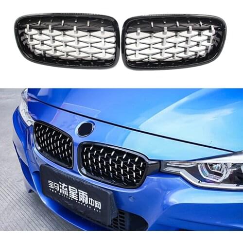 A Pair Chrome Diamond Kidney Grilles Meteor Style Front Bumper For BMW 3 Series F30 F35 F31 2012-2018 Car Styling Accessories
