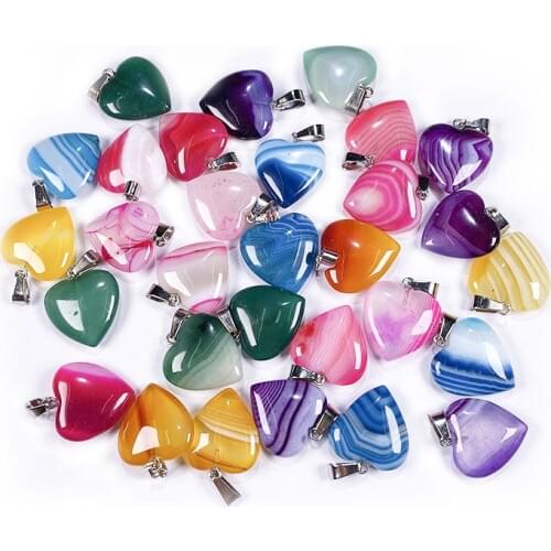 Natural Agates Pendant Heart-shaped Rainbow Stripe Pendant Charms Wholesale for Jewelry Pendant Accessory Making