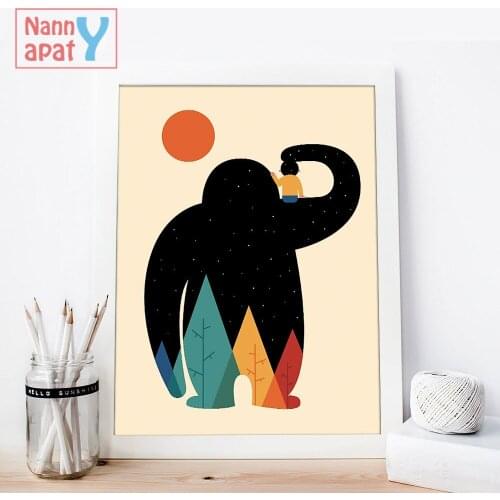 Nordic Art Cartoon Animals Girl Silhouette Poster Minimalist Canvas Painting Nursery Wall Picture Kids Baby Room Decoration