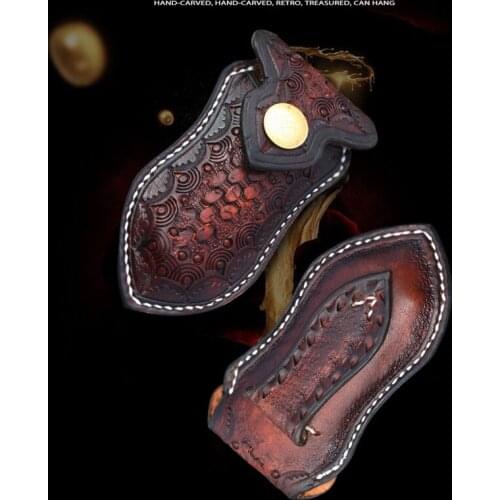 High quality Folding Knife hardness Damascus knife pocket folding blade Multi Holster Carry Sheath Leather Scabbard Pouch Bag Po