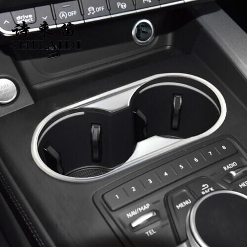 Car Styling Front Seat Water Cup Holder Frame Panel Cover Stickers And decals Trim For Audi A4 B9 A5 auto Interior Accessories