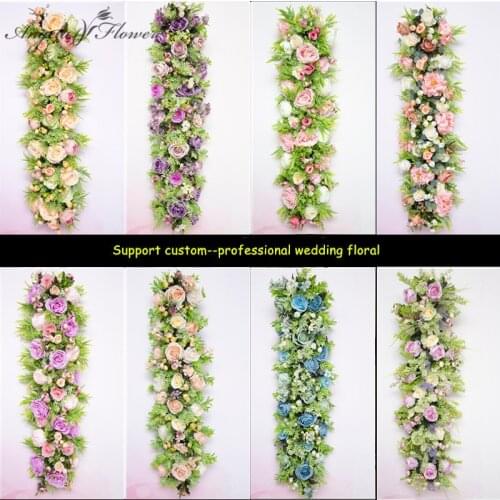 Wedding Backdrop Arch Decor Artificial Flower Arrangement Silk Flower Row Arch Stage Road Guide Flower Runner Wall Rose Peony 1m