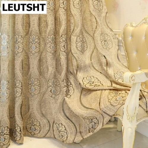 Dark Golden European Luxury Embroidered Tulle Curtains Jacquard Sheer Panel For Living Room Bedroom kitchen Window Blinds