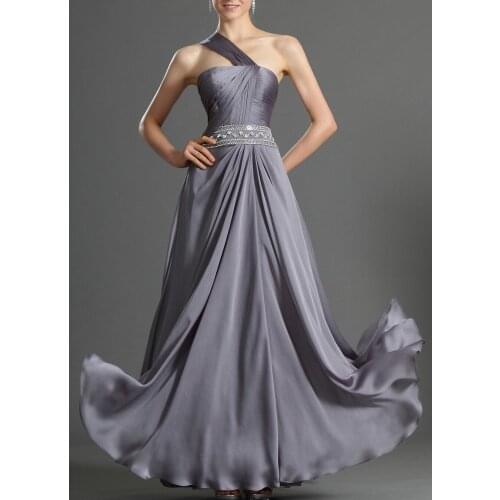 A-line Gray One Shoulder Bridesmaid Dress Ruched Evening Formal Dress Wedding Guest Dresses