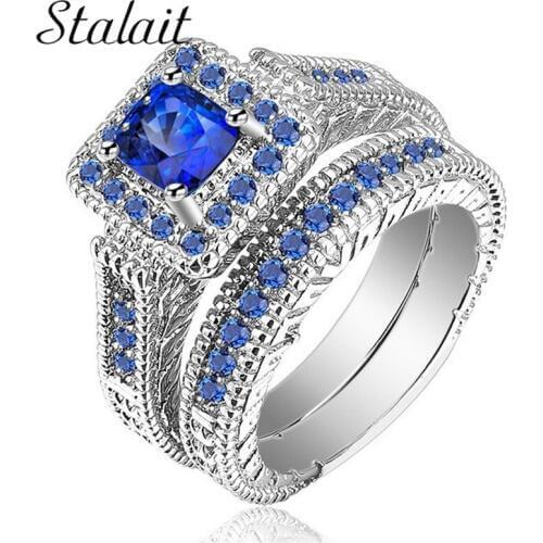 Amazing Silver Color Blue Brilliant CZ Zircon Fresh Ring Size 5-12 For Bridal Women Nice Shipping Wholesale